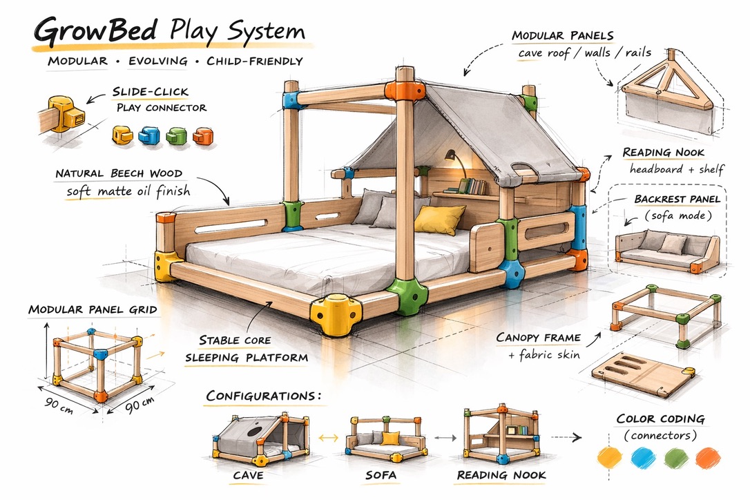 Concept sketch — modular bed system