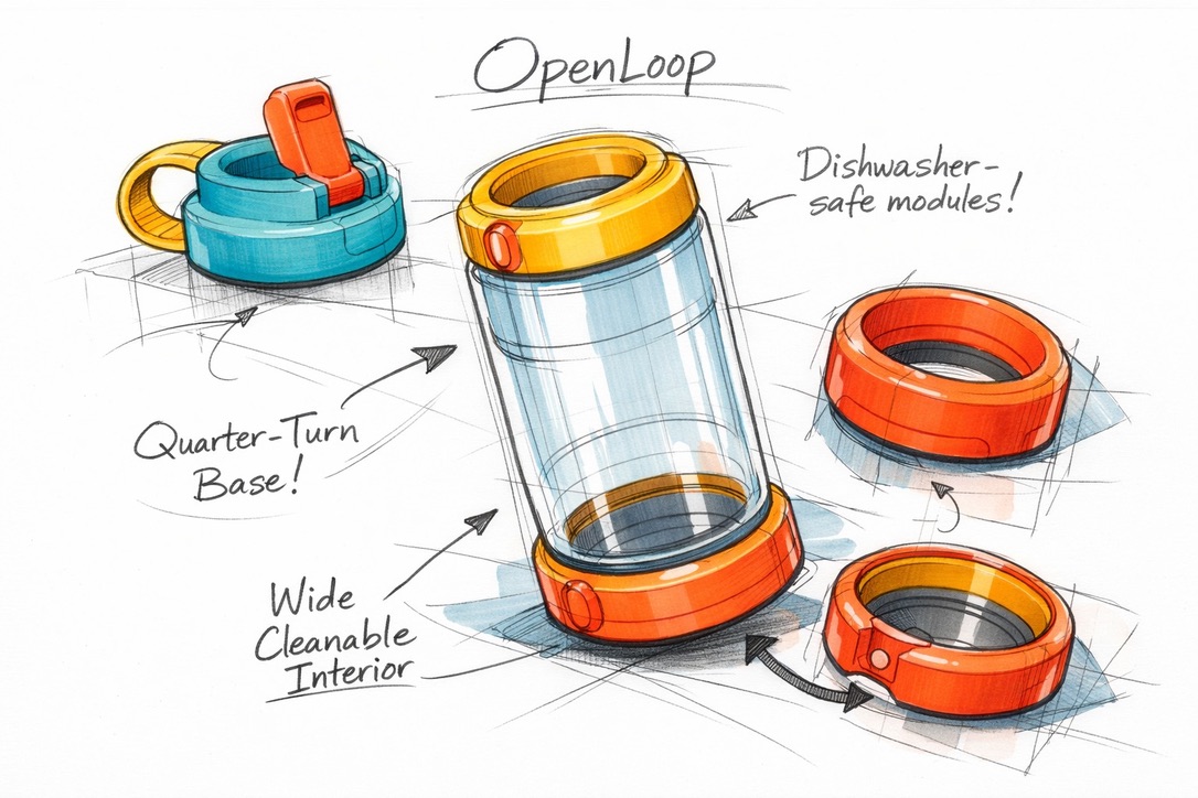 System sketch — open-loop food container